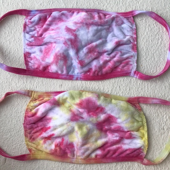 homemade Accessories - 2 tie dye cotton face masks 😷✌️ pink yellow